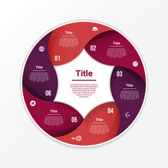 Wall Mural - Vector circle infographic. Template for diagram, graph, presentation and chart. Business concept with 6 options, parts, steps or processes. Abstract background