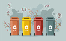 Garbage Sorting Bins. Waste Recycling Concept.