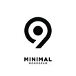 abstract pin initial number 9 simple vector design isolated background