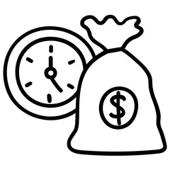 Poster - Clock with a money bag, time is a money icon.