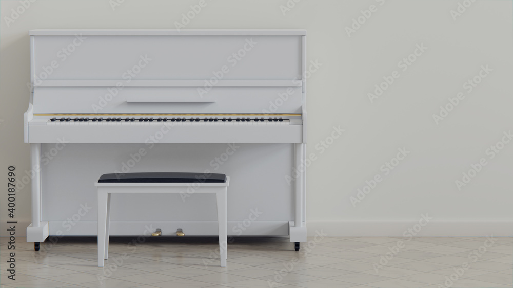 Luxury white crema living room interior with a white piano light. 3d ...