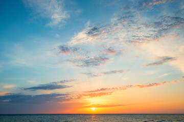 Wall Mural - Beautiful orange sunset on the sea landscape