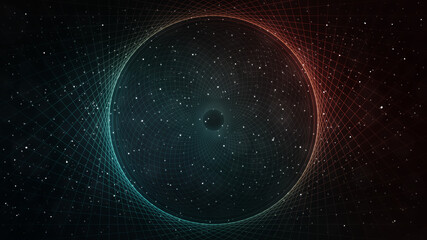 Wall Mural - Red and teal vortex abstract circles line art in space - background