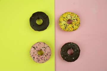 Wall Mural - sweet donut with colored background