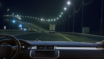 Canvas Print - car moving on highway at night