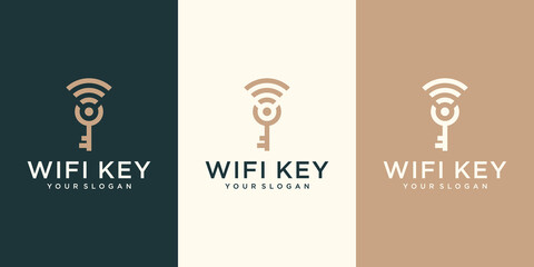 wifi key logo design template. combination of wifi and keys