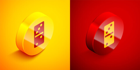 Poster - Isometric Domino icon isolated on orange and red background. Circle button. Vector.