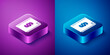 © Kostiantyn - Isometric Law book icon isolated on blue and purple background. Legal judge book. Judgment concept. Square button. Vector.