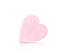 Pink Wooden Heart Isolated On White Background With Soft Shadow And Reflection