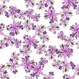 Fototapeta  - Simple cute floral bouquet vector pattern with small and medium flowers and leaves.