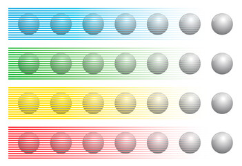 Wall Mural - Optical illusion with balls of the same color behind different colored stripes, known as Munker-White illusion. For comparison, the spheres behind fading lines are all the same gray.
