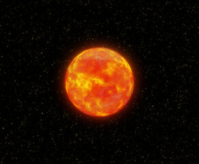 red dwarf star in cosmos. space flight to the red star, 3d render