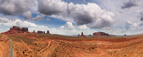 Canvas Print - Aerial panoramic view of amazing Monument Valley in summser season, drone viewpoint