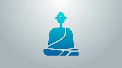 Sticker - Blue line Buddhist monk in robes sitting in meditation icon isolated on grey background. 4K Video motion graphic animation