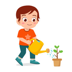 Wall Mural - happy cute little kid boy watering flower