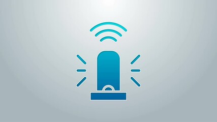 Poster - Blue line Smart flasher siren system icon isolated on grey background. Emergency flashing siren. Internet of things concept with wireless connection. 4K Video motion graphic animation