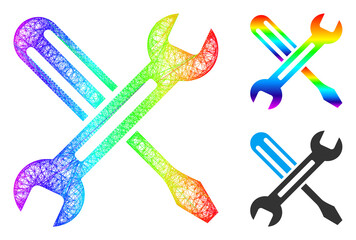 Spectrum colored network tuning, and solid spectral gradient tuning icon. Crossed frame flat network abstract image based on tuning icon, is generated with crossed lines.