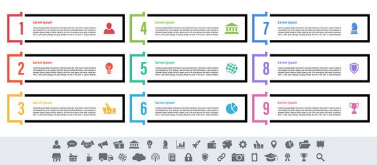 Wall Mural - Infographic design business concept vector illustration with 9 steps or options or processes represent work flow or diagram or web button banner