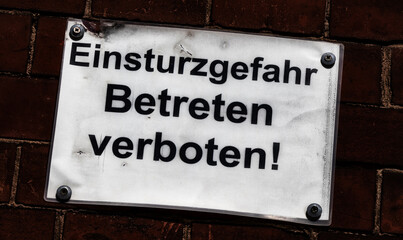 Canvas Print - Einsturzgefahr Warnschild