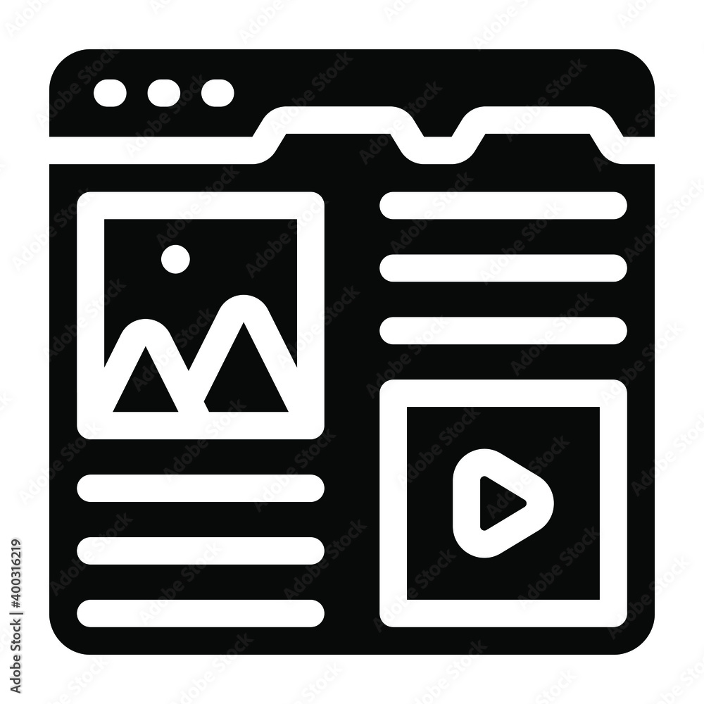 
A user interface of a website, solid icon of website interface
