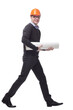 © ASDF - Side view of an male architect carrying blueprints, isolated on white background