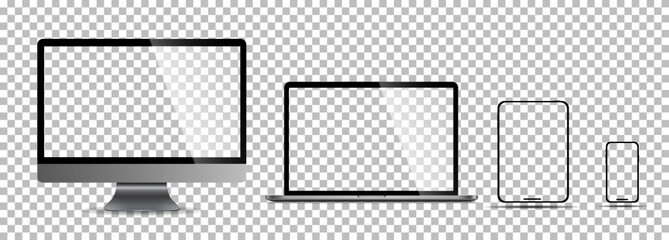 Realistic set of monitor, laptop, tablet, smartphone - Stock Vector illustration.