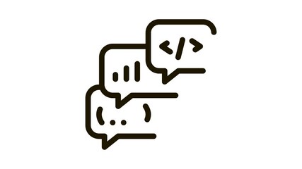 codding operation programmer discussing Icon Animation. black codding operation programmer discussing animated icon on white background