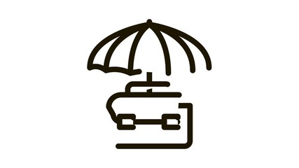 Canvas Print - business case protect with umbrella Icon Animation. black business case protect with umbrella animated icon on white background