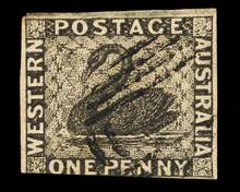 The First Postage Stamp Of Western Australia, An 1854 One Penny Black Depicting A Black Swan