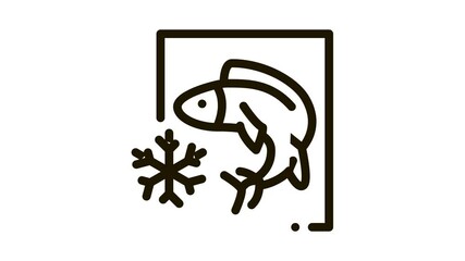 Sticker - frozen fish Icon Animation. black frozen fish animated icon on white background