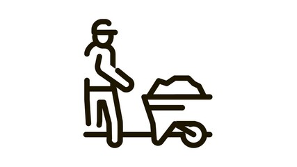 Poster - worker with cart Icon Animation. black worker with cart animated icon on white background