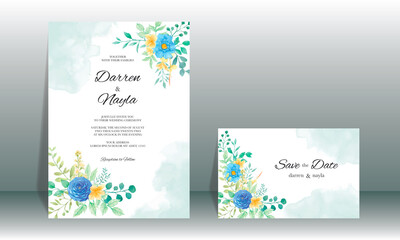 Wall Mural - Beautiful hand drawn floral wedding invitation template design