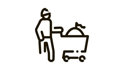 Poster - homeless with bag in shop cart Icon Animation. black homeless with bag in shop cart animated icon on white background