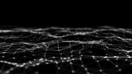 Abstract wave background with dots and lines moving in space. Technology illustration. Futuristic modern dynamic wave. 3d rendering.