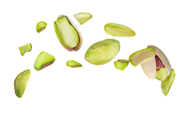 Wall Mural - Pistachio crushed on the air  isolated on white background clipping path, full depth of field