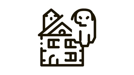 Sticker - house with ghosts Icon Animation. black house with ghosts animated icon on white background