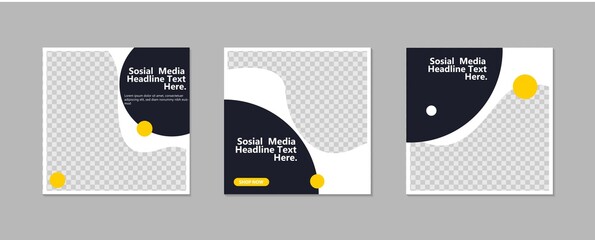 Wall Mural - set of editable minimal square banner template. black and white background color with geometric shap