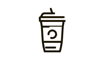 Sticker - drink with straw Icon Animation. black drink with straw animated icon on white background