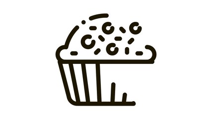 Poster - Muffin Delicious Baked Food Icon Animation. black Yummy Muffin Cake Covered Sweet Candies On Top animated icon on white background