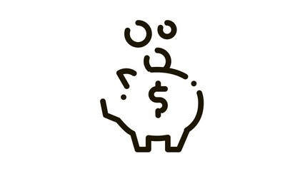 Poster - Pig Money Box Icon Animation. black Pig Money Box animated icon on white background