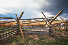 Virginia Worm Fence Or Split Rail Fence Constructed Of Wood Located At Oak Ridge On The Field Where The Battle Of Gettysburg Took Place During The Civil War