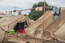 Refugee Camp Made Of Tents, People Living In Very Poor Conditions, Lack Of Clean Water, Access To Health