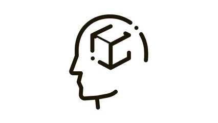 Poster - Cube Figure In Man Silhouette Mind animated black icon on white background