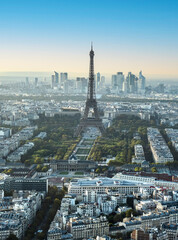 Poster - Aerial view of Paris at sunset with the Eiffel tower in background