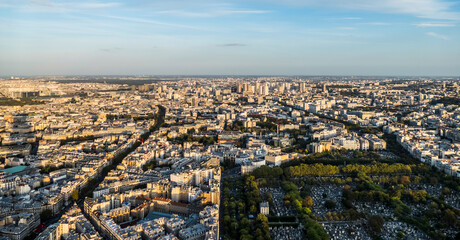 Poster - Aerial view of Paris with the cemetery of Montparnasse