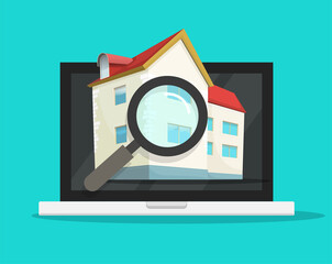 Wall Mural - digital online searching or reviewing real estate house for buy or rent on computer vector, resident