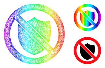 Rainbow colorful net no shield, and solid rainbow gradient no shield icon. Crossed frame flat net geometric image based on no shield icon, created from crossed lines.