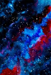 Wall Mural - abstract Red nebula in deep space background with stars