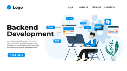 Modern flat design illustration of Backend Development. Can be used for website and mobile website or Landing page. Vector illustration