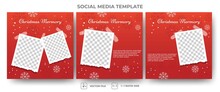 Set Of Editable Square Banner Template. Christmas Memory Social Media Post Template. Flat Design Vector With Photo Collage. Suitable For Social Media And Web Internet Ads